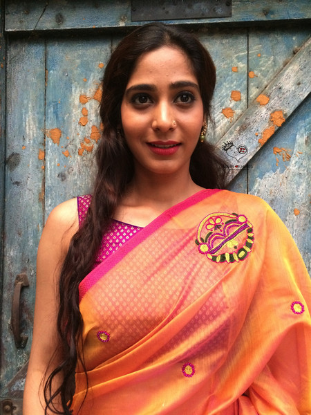 Peach Magenta Nath Maheshwari Saree